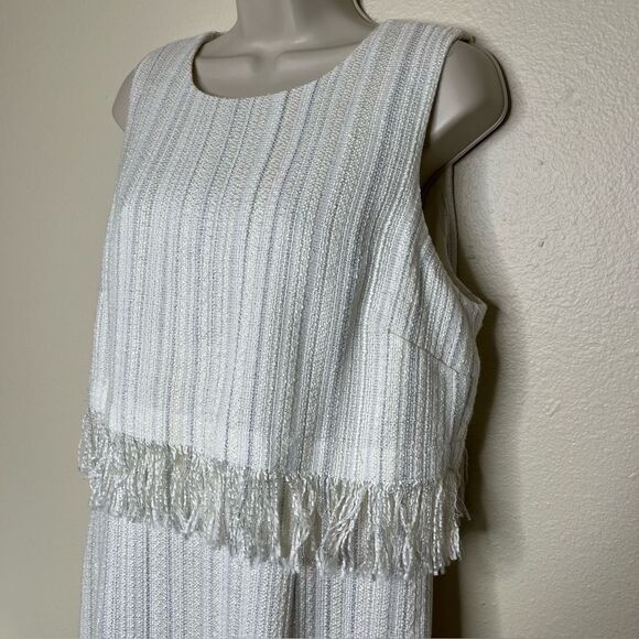 Karl Lagerfeld Tweed Fringe Ivory Metallic Sleeveless Shift Dress Women Size 12 - Picture 4 of 15